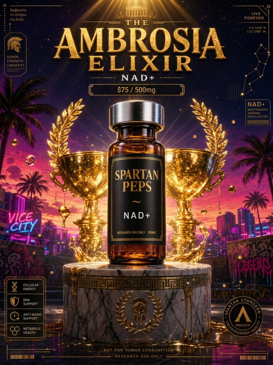 The Ambrosia Elixir — NAD+ vial poster art
