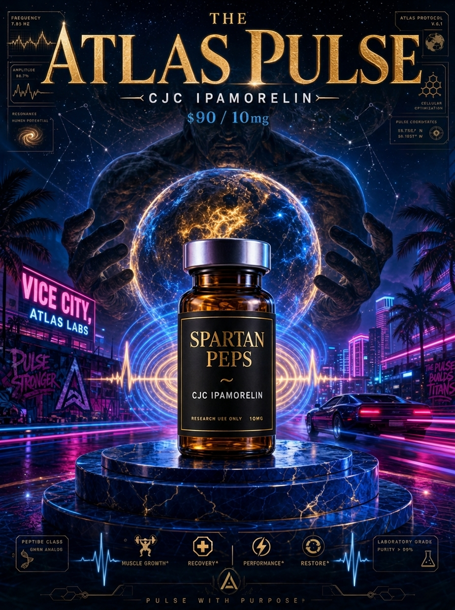 The Atlas Pulse — CJC / Ipamorelin vial poster art