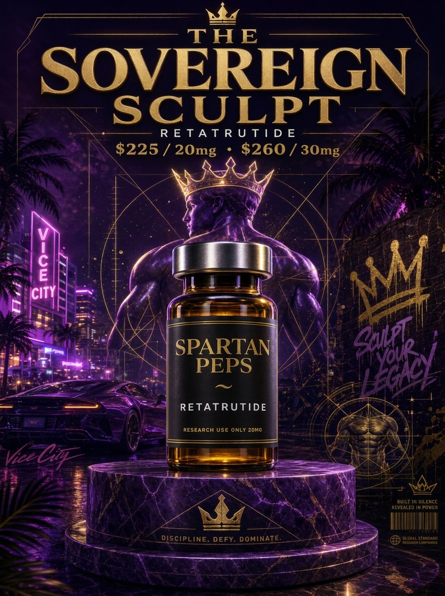 The Sovereign Sculpt — Retatrutide vial poster art